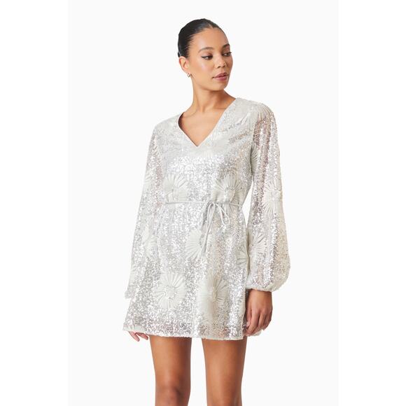 Elliatt Caledonia Long Sleeve Mini Dress Silver S NWT - Picture 1 of 8